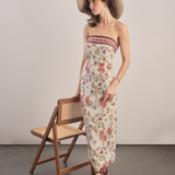 Burgundy - Floral Linen Midi Dress