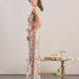 Burgundy - Floral Linen Pants