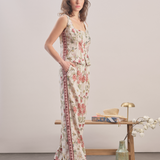 Burgundy - Floral Linen Pants