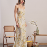 Yellow Meadow - Floral Linen Maxi Dress