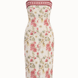 Burgundy - Floral Linen Midi Dress