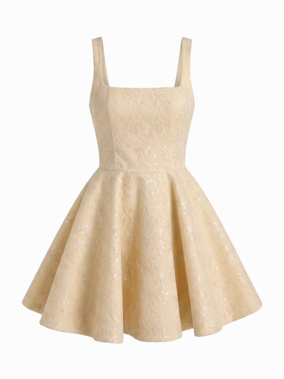 Butter Yellow Sequin-Embellished Lace Mini Evening Dress