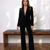 Black Velvet Blazer with Gold Floral Embroidery
