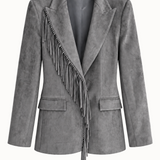 Grey Suede Jacket with Asymmetric Fringe Detail