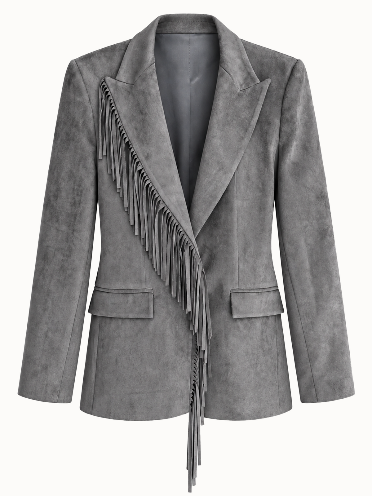 Grey Suede Jacket with Asymmetric Fringe Detail