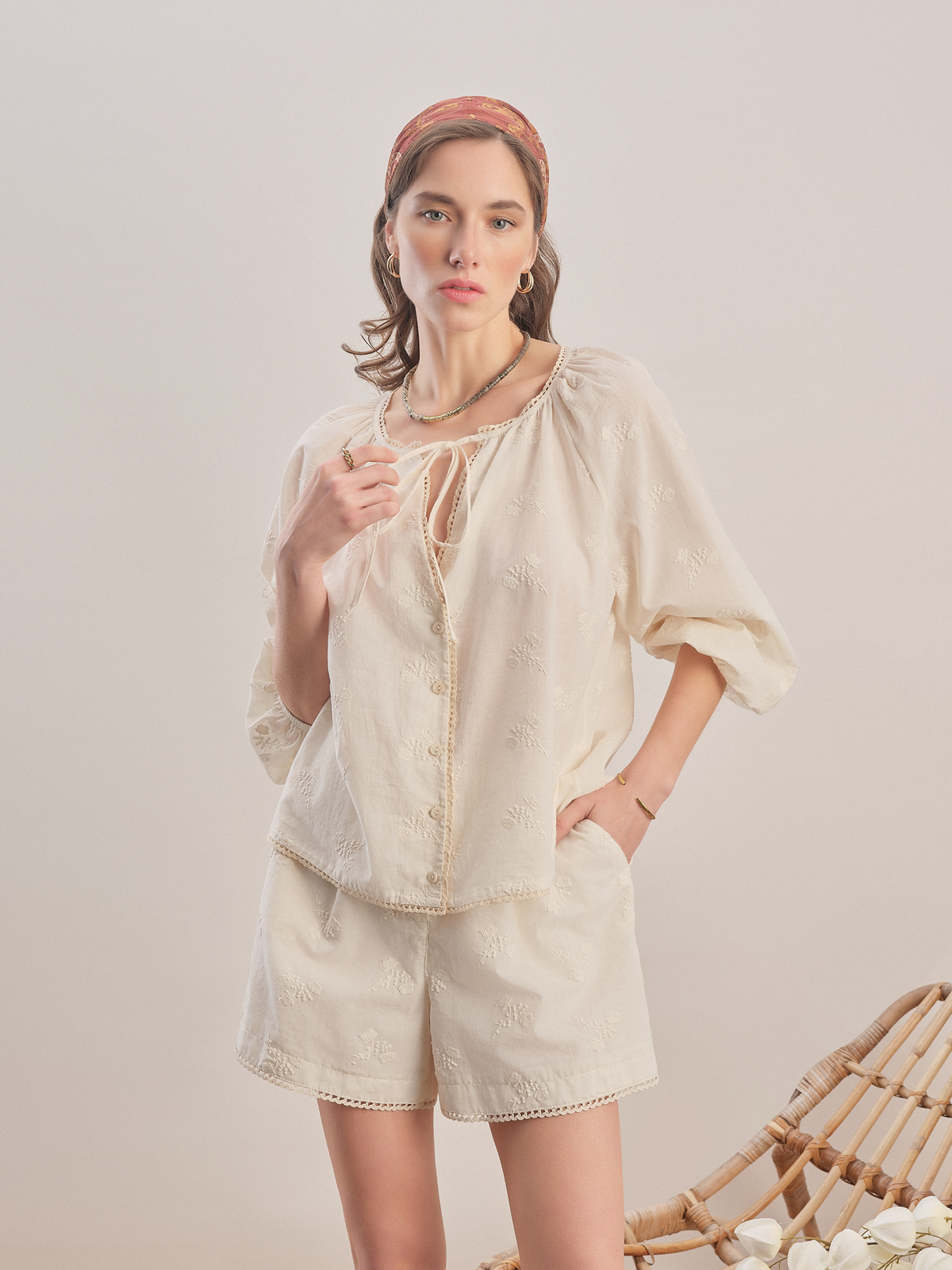 Soft Rose - Embroidered Cotton Shirt