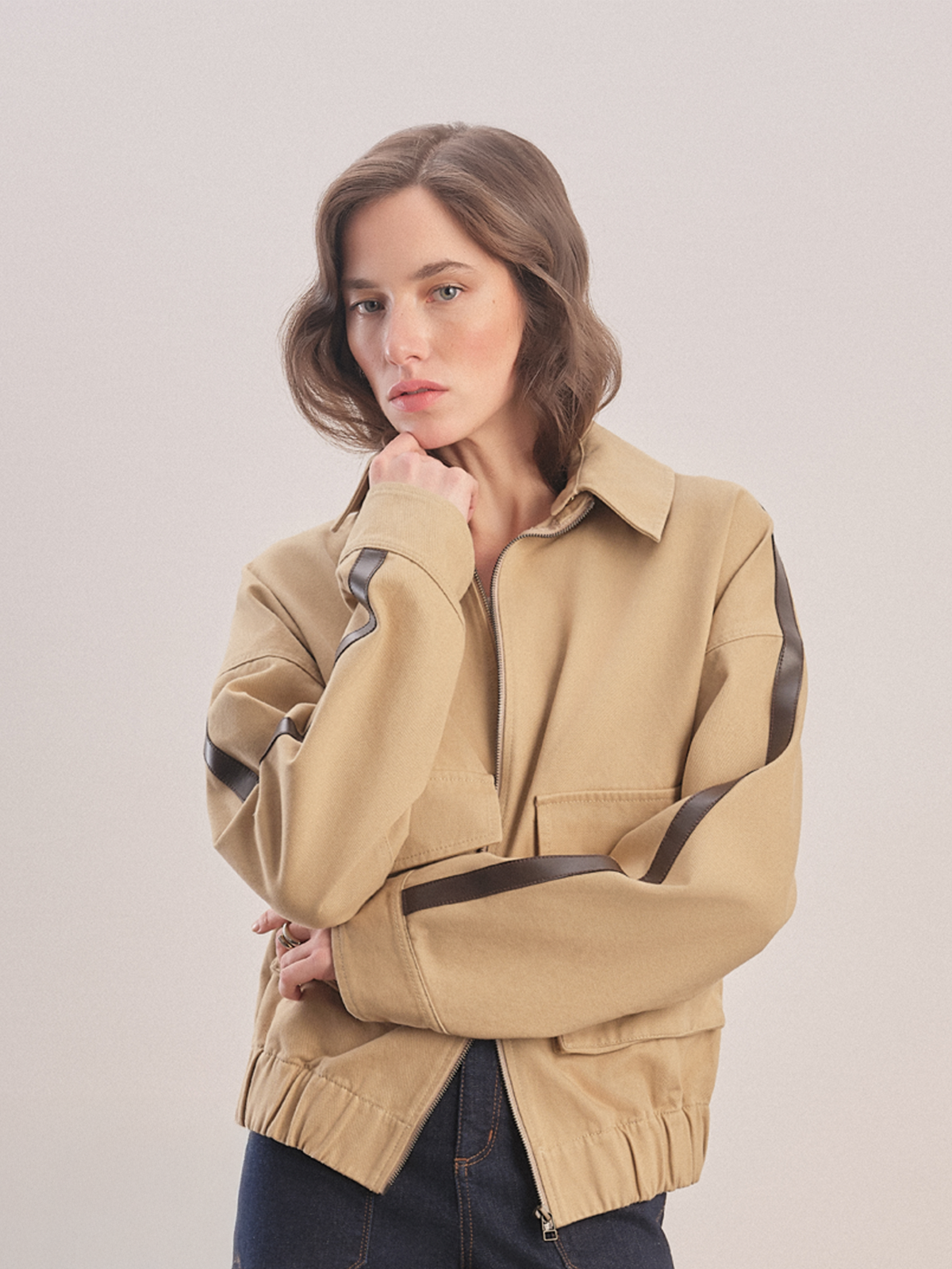 Urban - Leather Trimmed Bomber Jacket