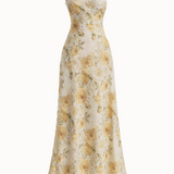 Yellow Meadow - Çiçekli Keten Maxi Elbise