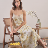 Yellow Meadow - Floral Linen Maxi Dress