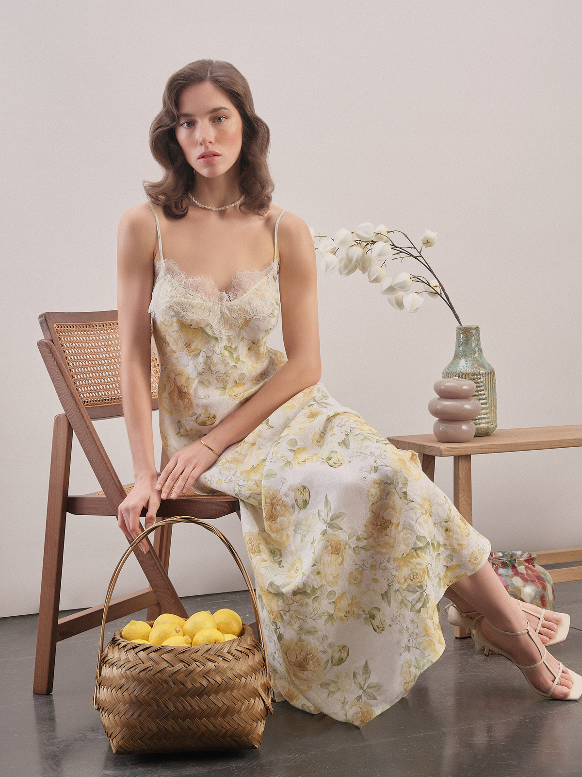 Yellow Meadow - Floral Linen Maxi Dress